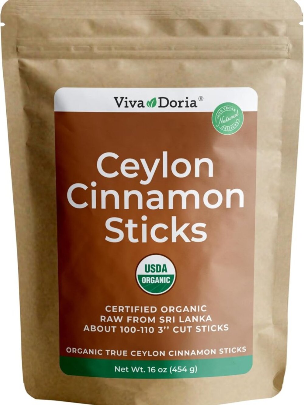 Organic Ceylon Cinnamon Sticks - 3" Cut, True Cinnamon, 16 Oz, Raw from Sri